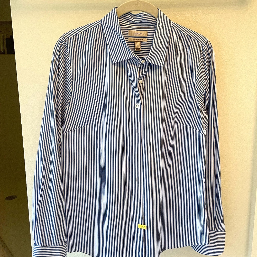 J. Crew Women's blue & white pinstripe button down shirt, size small